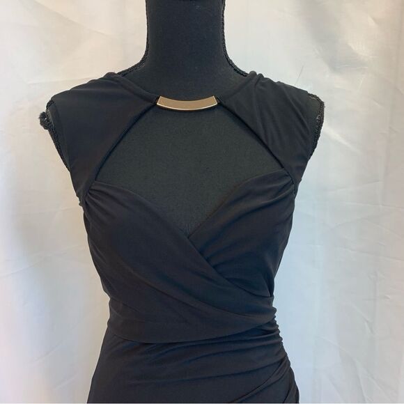 HOT miami styles black ruched sweetheart gold choker bodycon cocktail dress Sz M - Picture 3 of 15